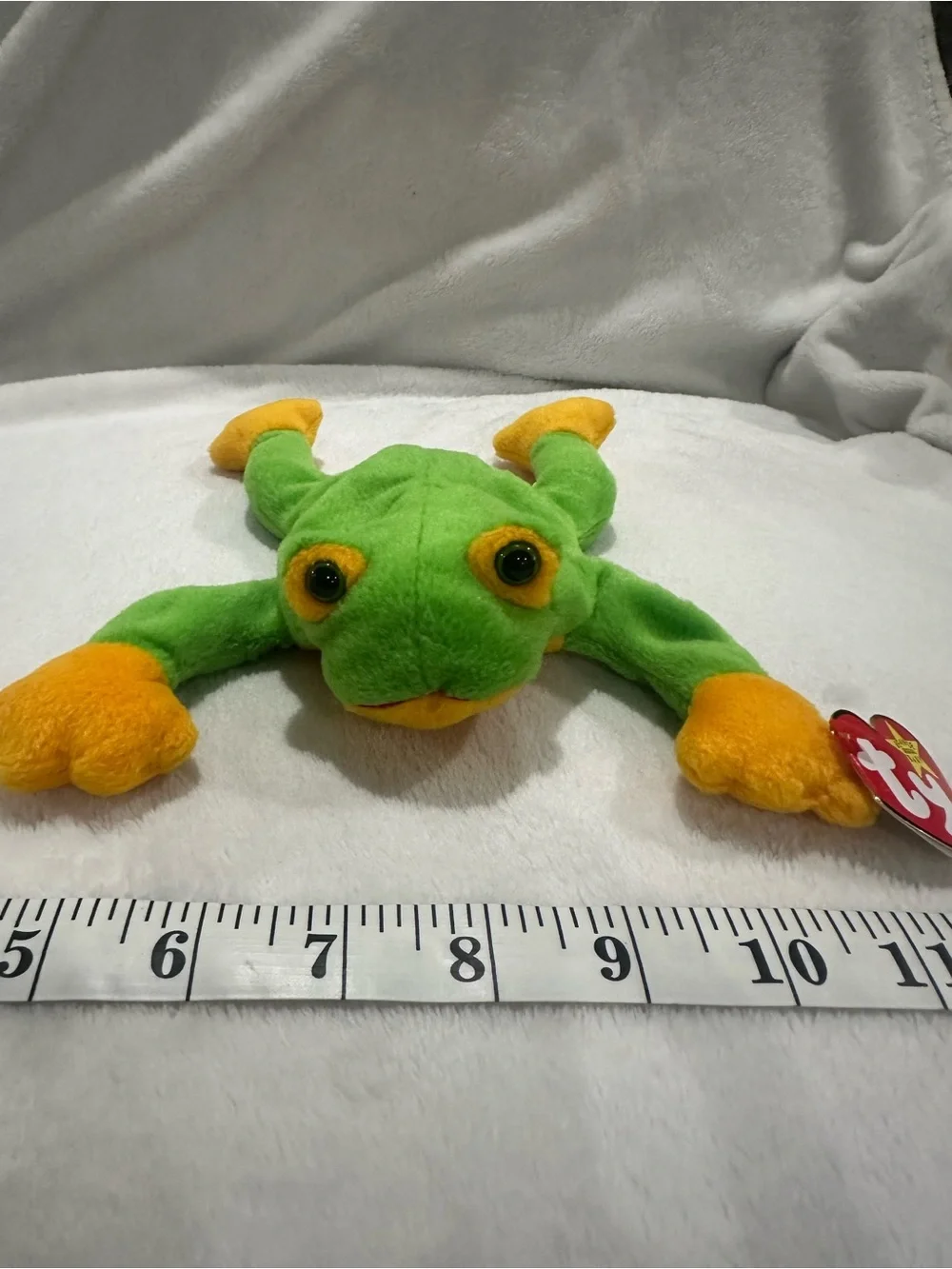 Ty Smoochy Plush Frog Toy - Bright Green and Yellow